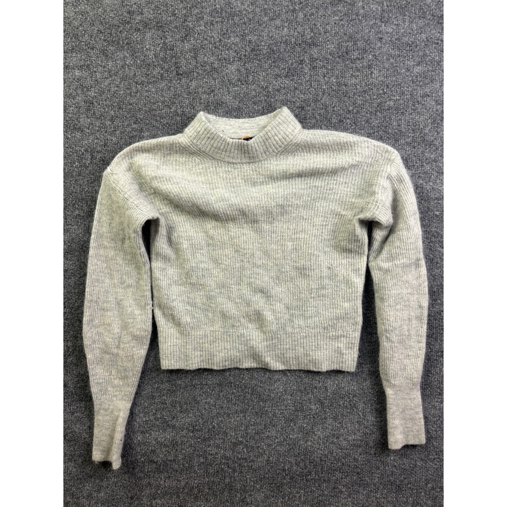 Quince Mock Neck Sweater Womens Medium Grey‎ Wool Alpaca Ribbed Knit HUBO01